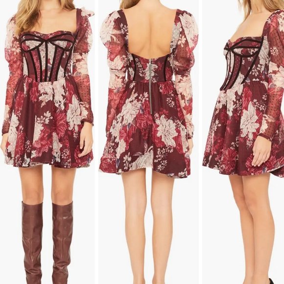 New Bardot Evermore Burgundy Corset Mini Dress